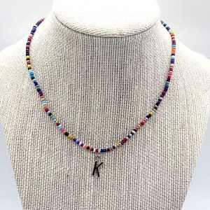 Colorful Seed Glass Bead Necklace Choker Pendant Letter K